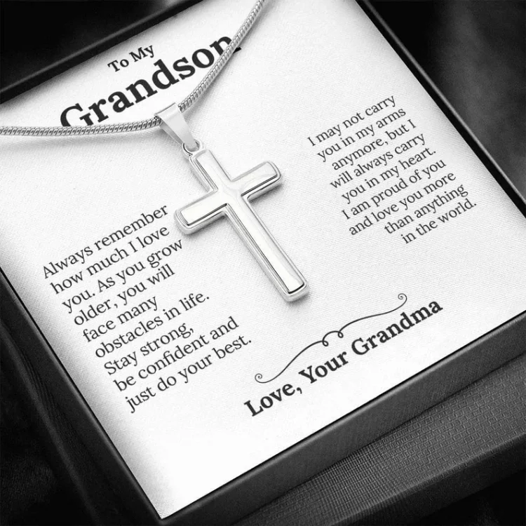Confirmation Gift To My Grandson - S925 Cross Necklace "I'm proud of you" for Grandson