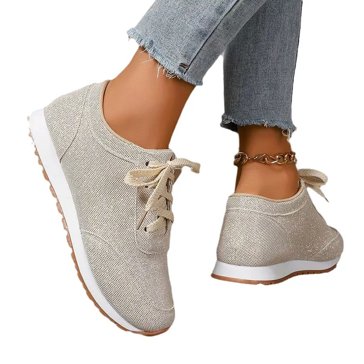 Beige Linen-look Trainers Radinnoo.com
