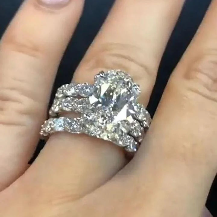 9.0CT 3pc Oval Cut Bridal Set in Sterling Silver