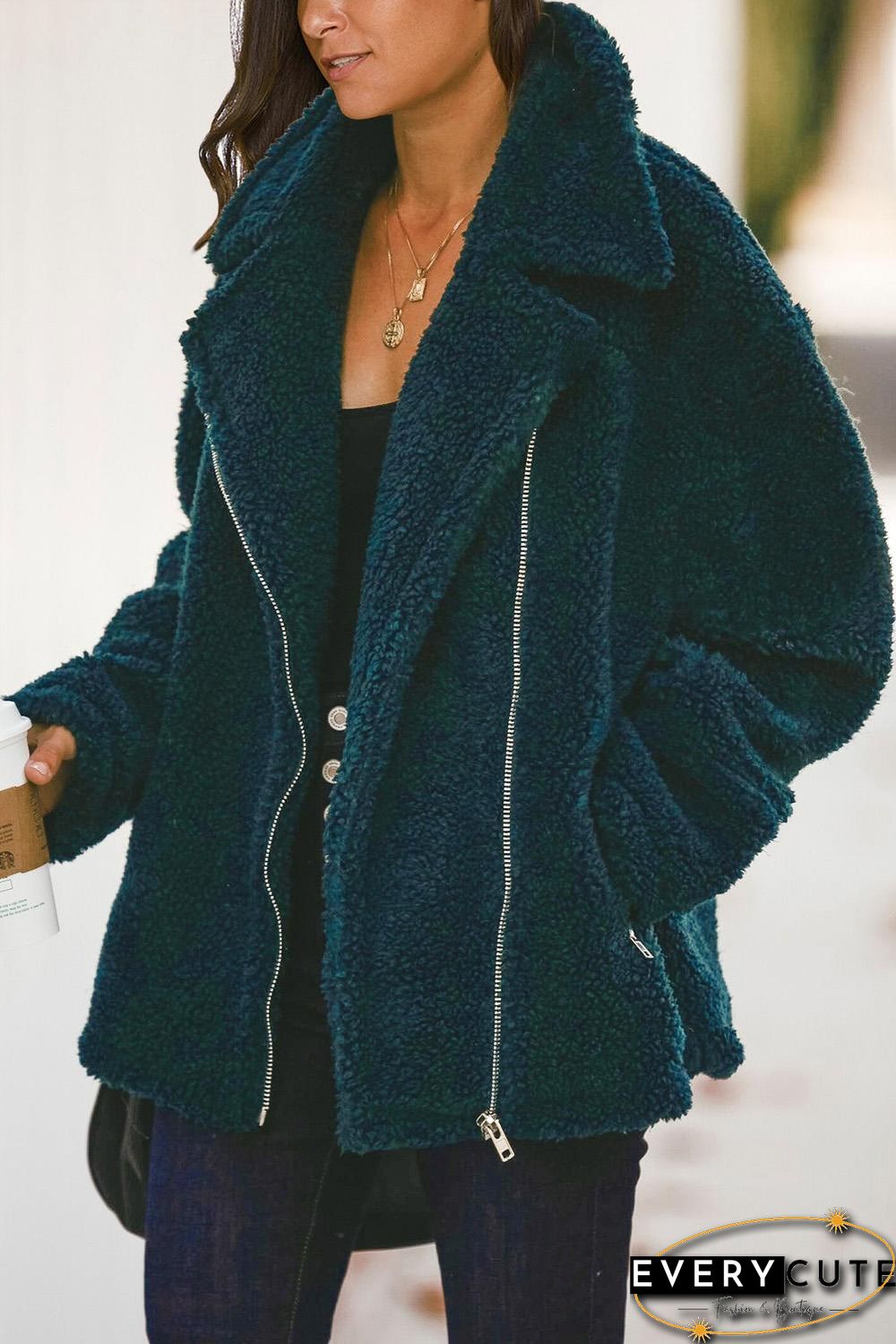 Green Breaker Pocketed Sherpa Statement Jacket