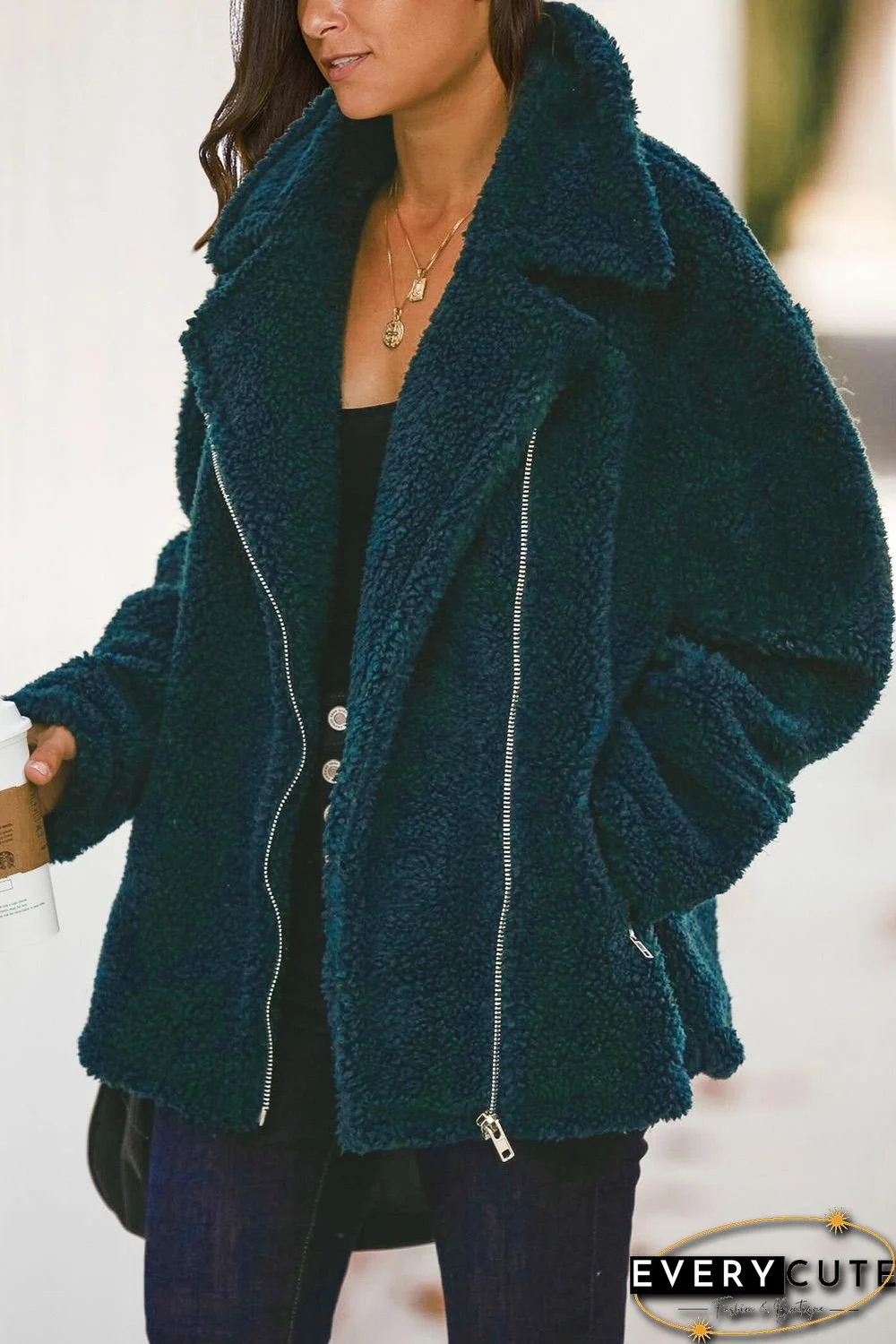 Green Breaker Pocketed Sherpa Statement Jacket