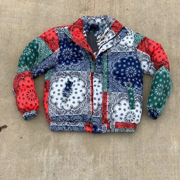 Personalized color matching men's cashew flower long-sleeved zipper cotton jacket