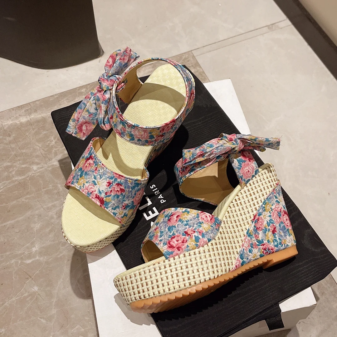 Yyvonne Hee Women's Sandals Fruit Pattern High Heel Sandals Women 2025 Spring And Summer New Word Fish Mouth Bow Women's Shoes