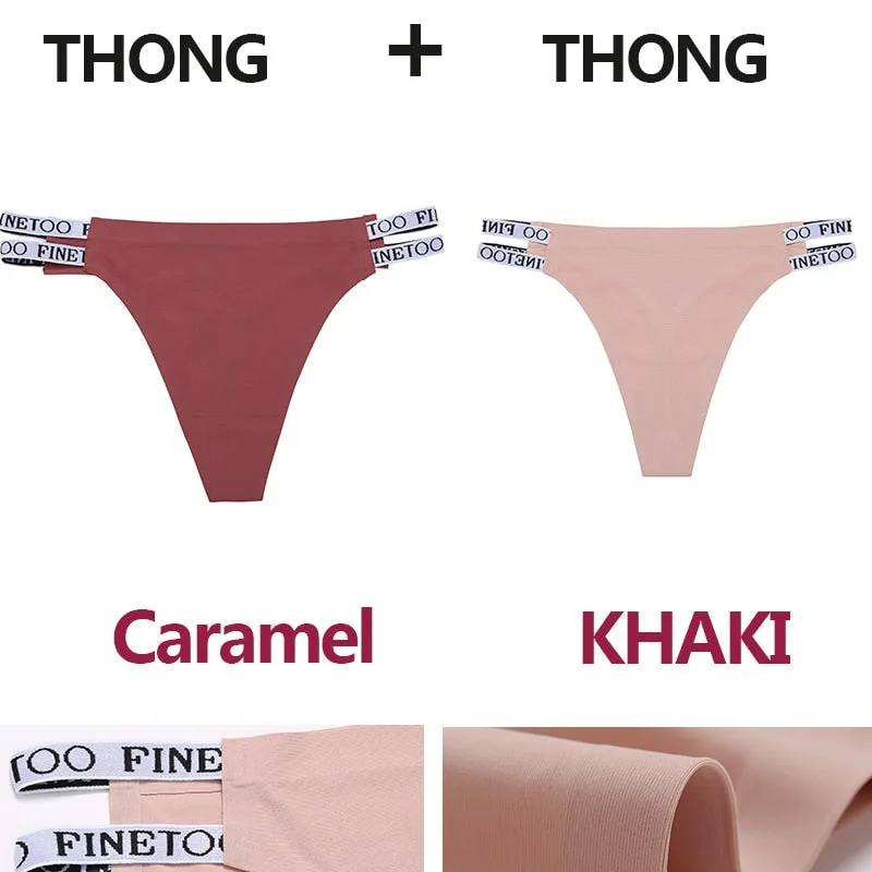 2PCS/Set Seamless Women's Thong Sexy Bikini Underwear G-string Letter Lingerie Femme Low-Rise Panties Ice Silk Women Underpants