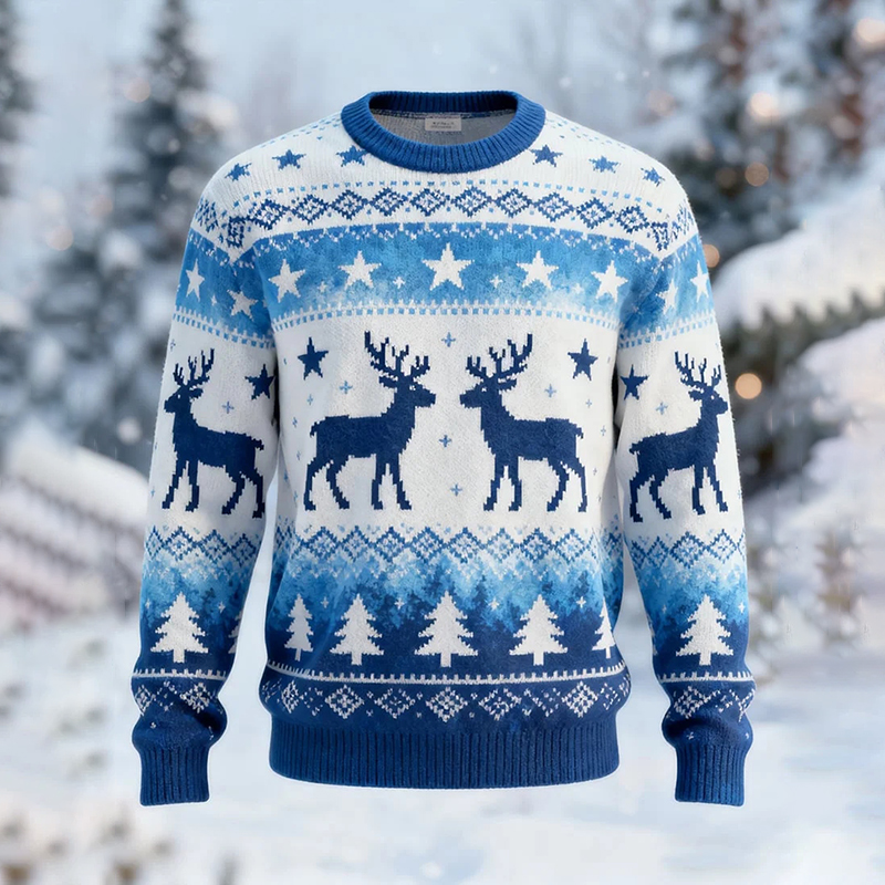 Men's Christmas Reindeer Print Knit Sweater elevenforest