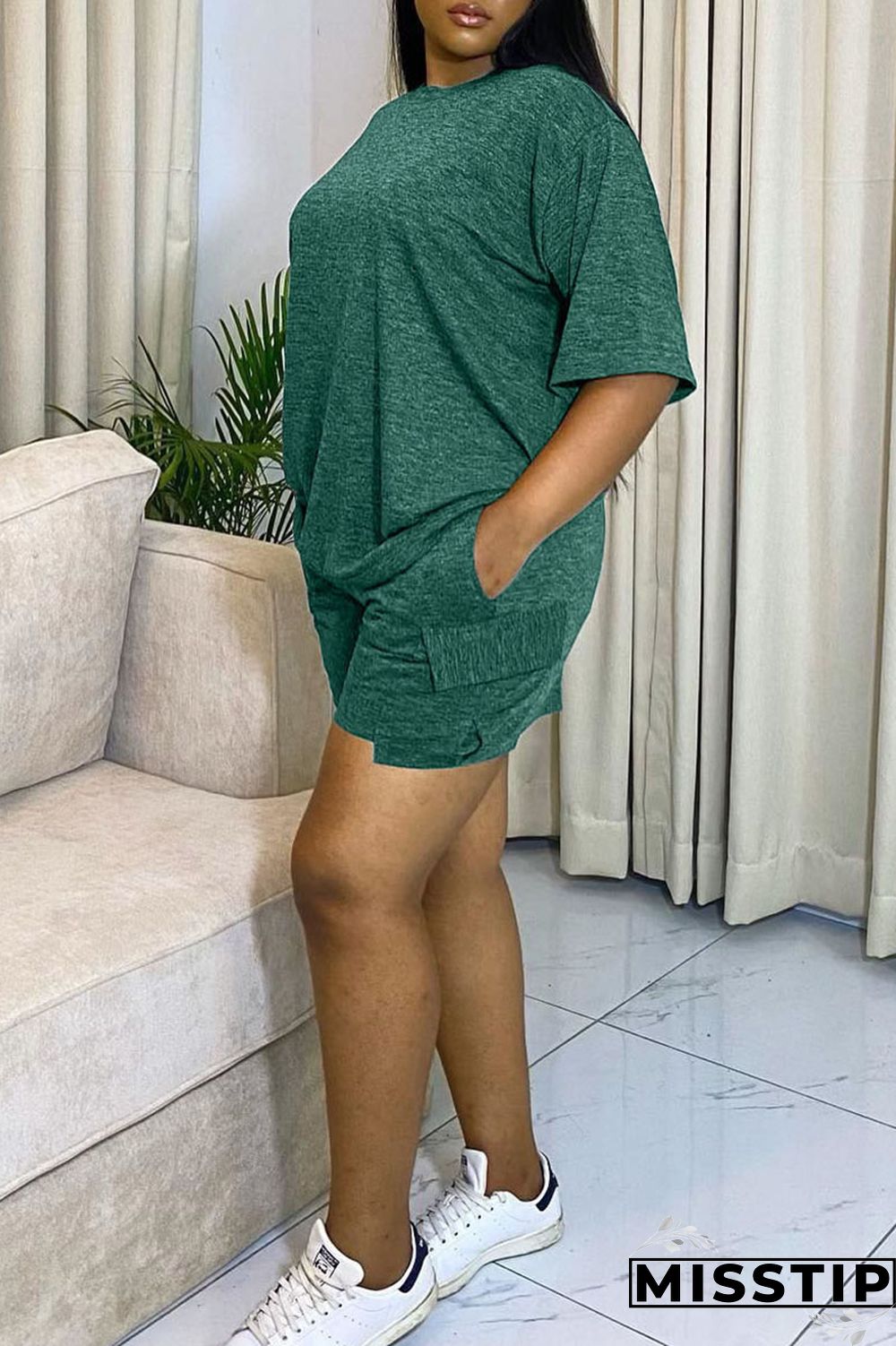 Orange Red Casual Solid Patchwork O Neck Short Sleeve Two Pieces