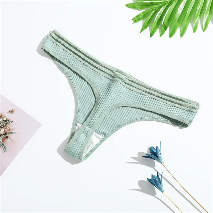 Billionm G-String Ribbed Comfortable Cotton Panties Women Underwear Sexy Low-Rise Thong Solid Color Underpants 2022 New