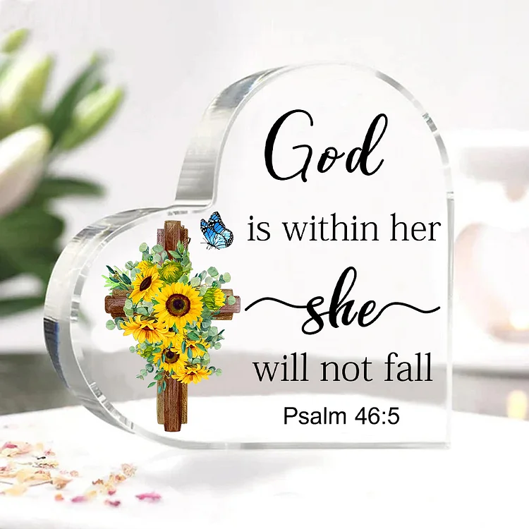 God Is Within Her She Will Not Fall-Inspirational Quotes Butterfly Acrylic Heart Keepsake Desktop Ornament