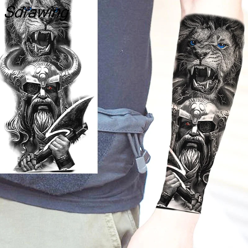 Sdrawing Crown Cross Temporary Tattoos For Men Women Realistic Scary Tiger Forest Vampire Fake Tattoo Sticker Forearm Body Tatoos 3D