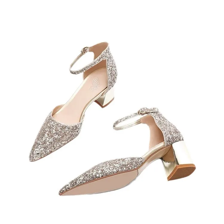 Breakj Breakj Shoes Crystal Shoes Women Wedding Shoes White Wedding Shoes Coarse Hedliers Buckle High Heels