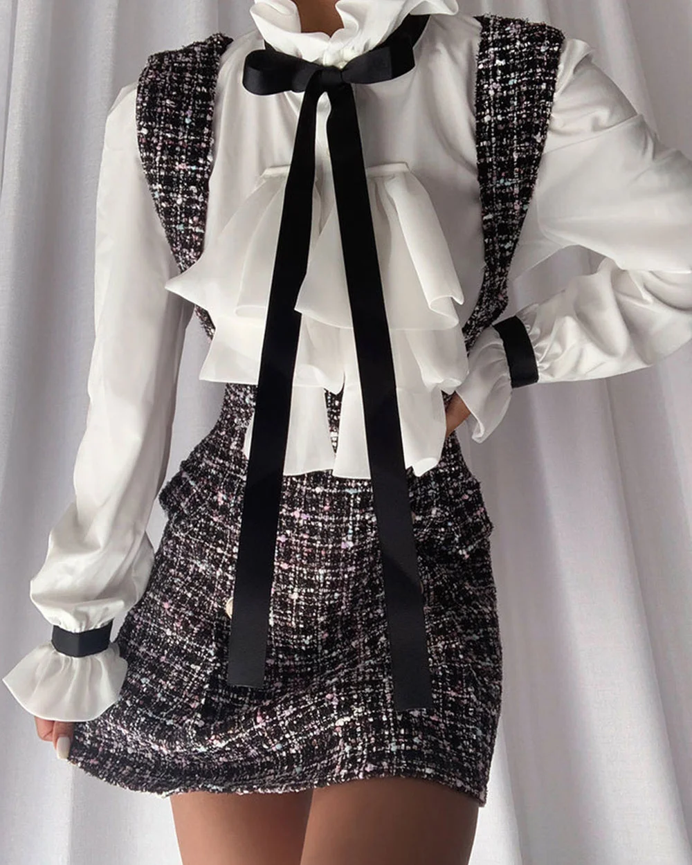 Blouse & Tweed Mini Dress Set
