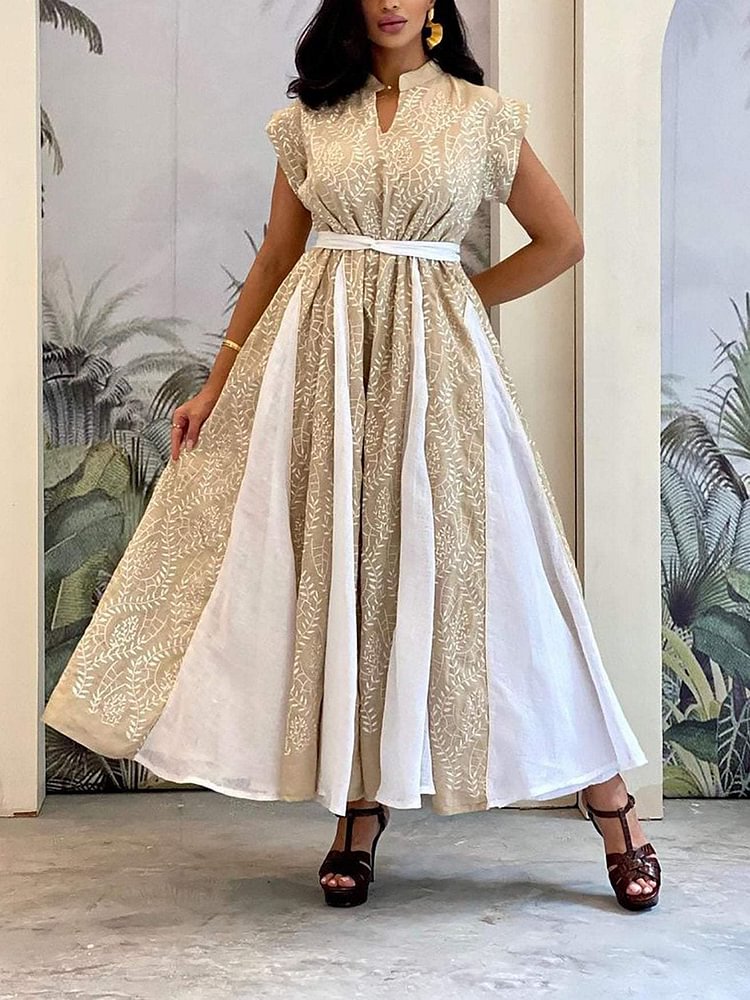 Apricot Leaf Embroidery Women's Elegant Long sleeve Dress