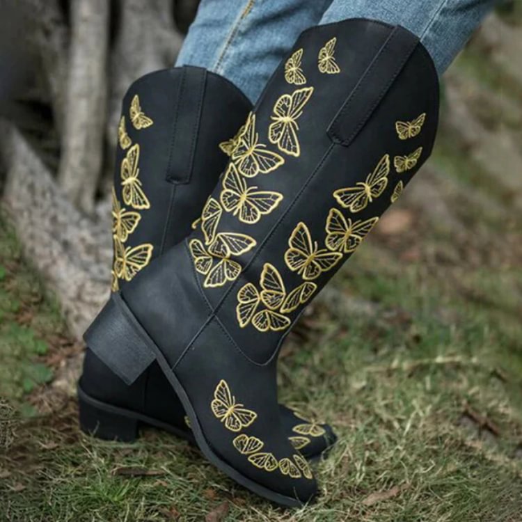 Butterfly Embroidered Cowboy Boots