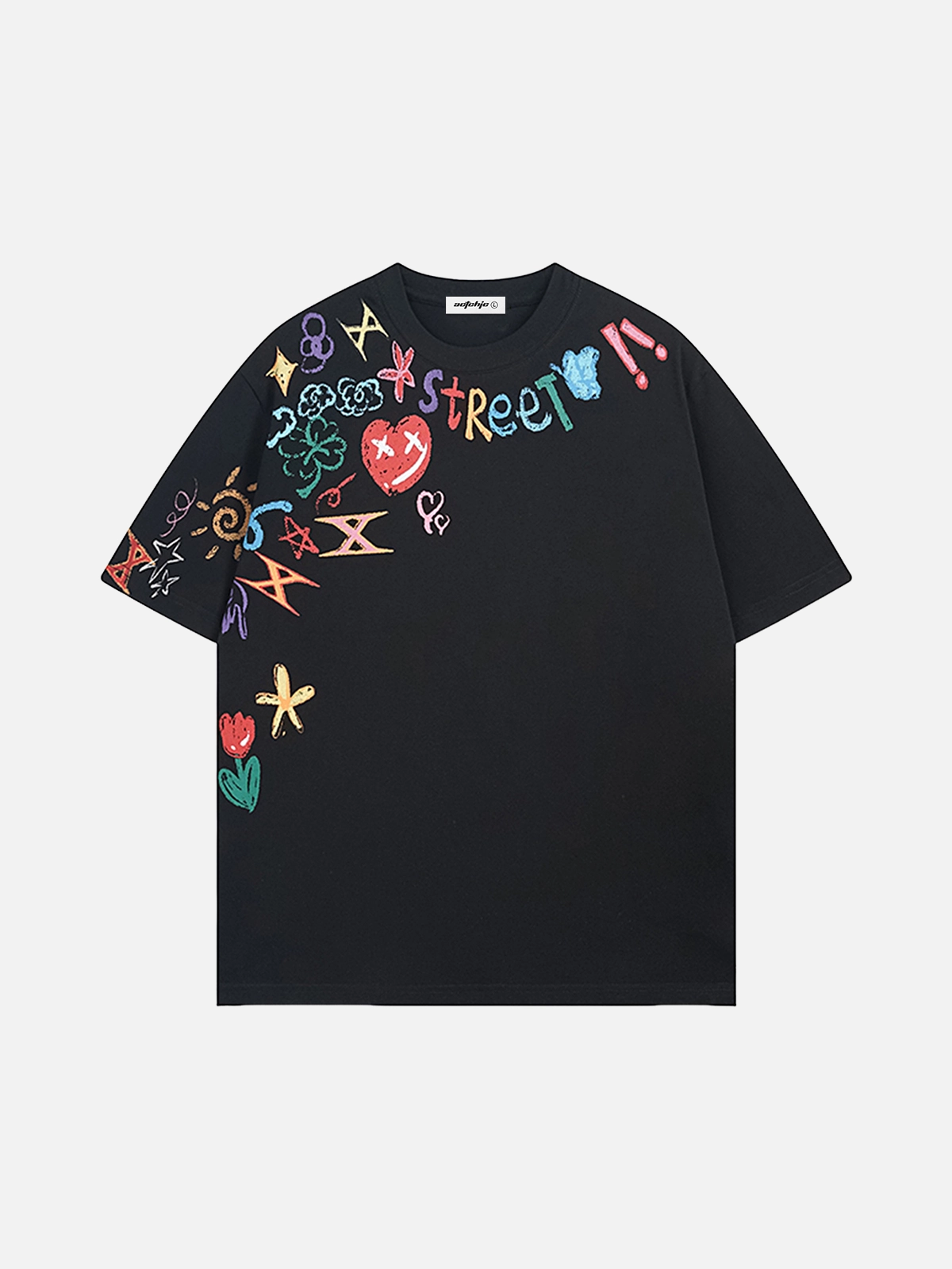 Black Act Chic Vintage Graffiti Print Tee Front