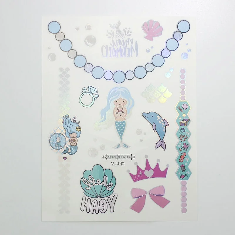 water tattoos for kids cartoon silver gold tattoo sticker sea mermaid temporary tattoos children girls hand tattoo finger decal