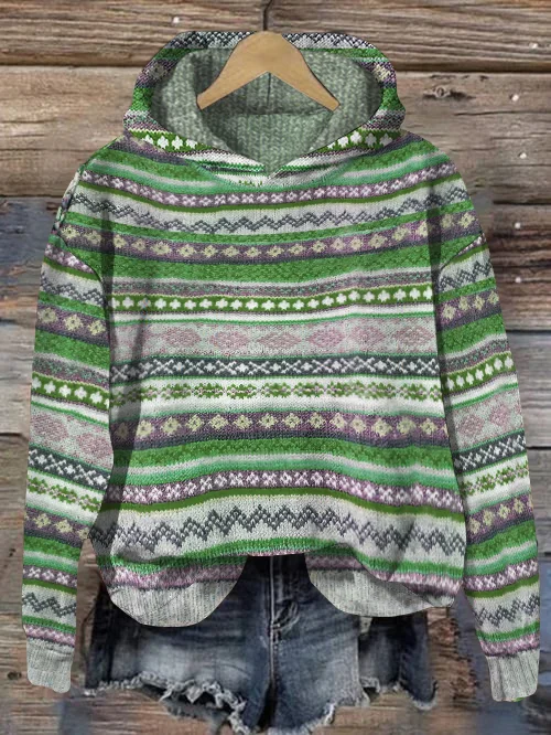 Vintage Fairman Island Pattern Contrast Jacquard Hooded Sweater