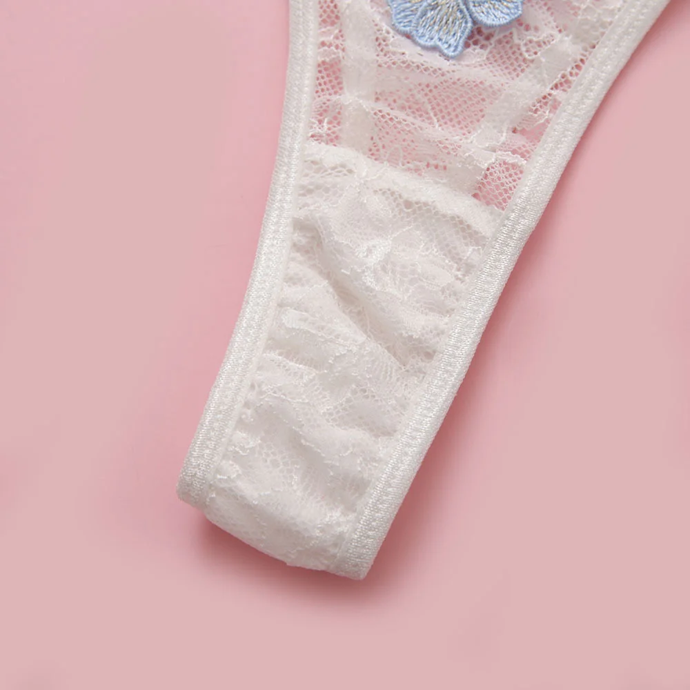 Billionm SexeLakas Sexy Lingerie White Lace Floral Intimate Underwear Flower Appliques Set Sensual Perspective See Through Women Sets
