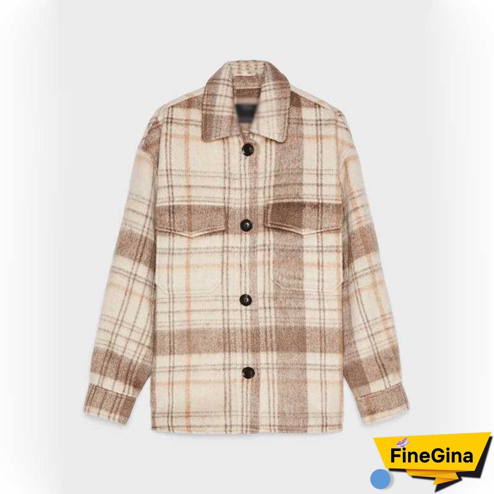 Dyed Pocket Overshirt Check Wool Blend Shirt Jacket