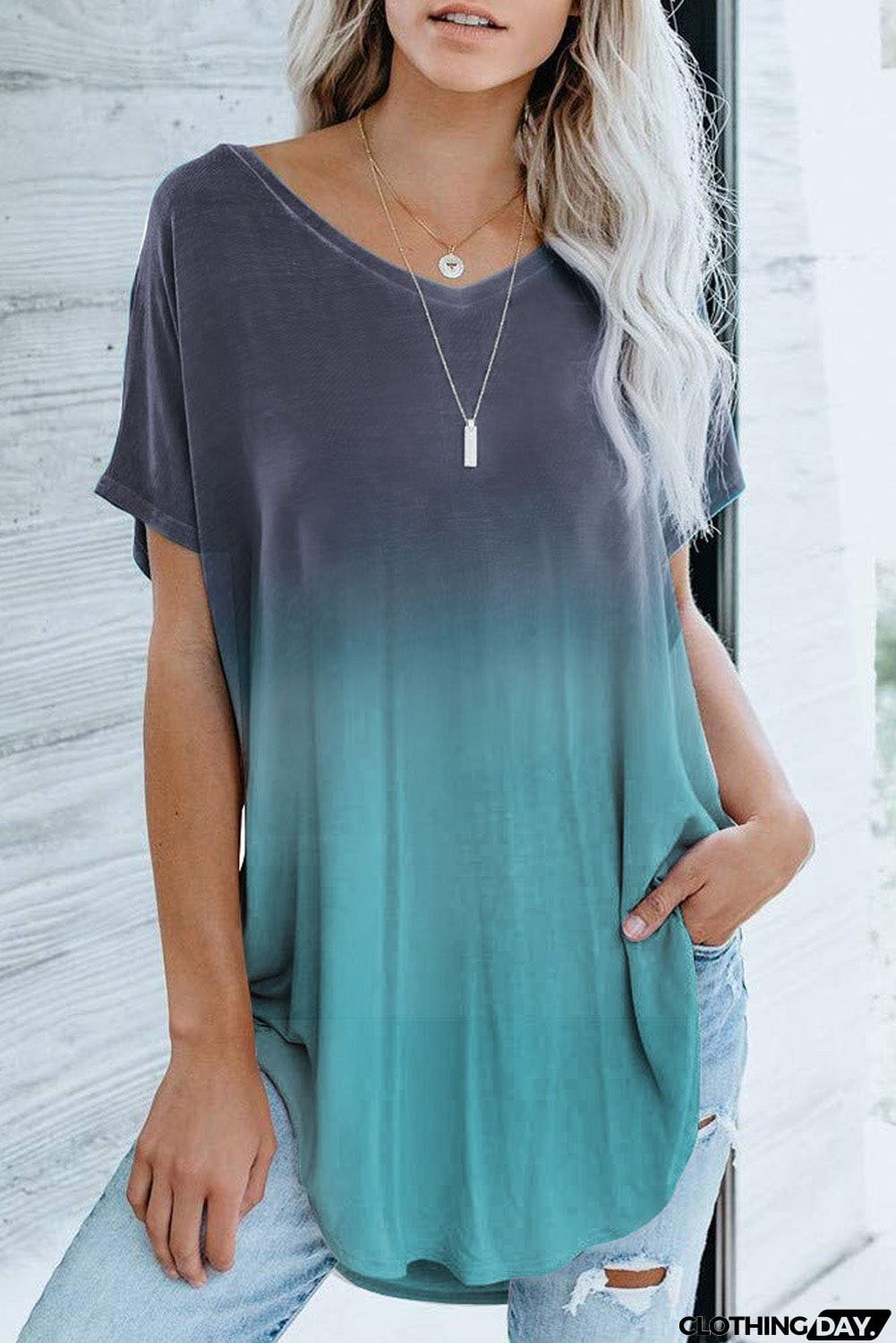 Ombre Color Block Casual Summer Shirt