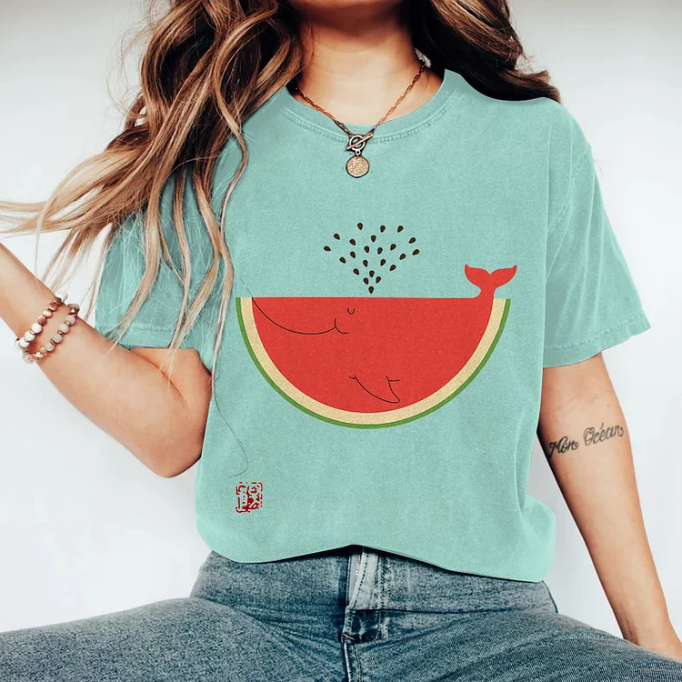 Abstract Creative Watermelon Cute Cat Painting Art T-Shirt