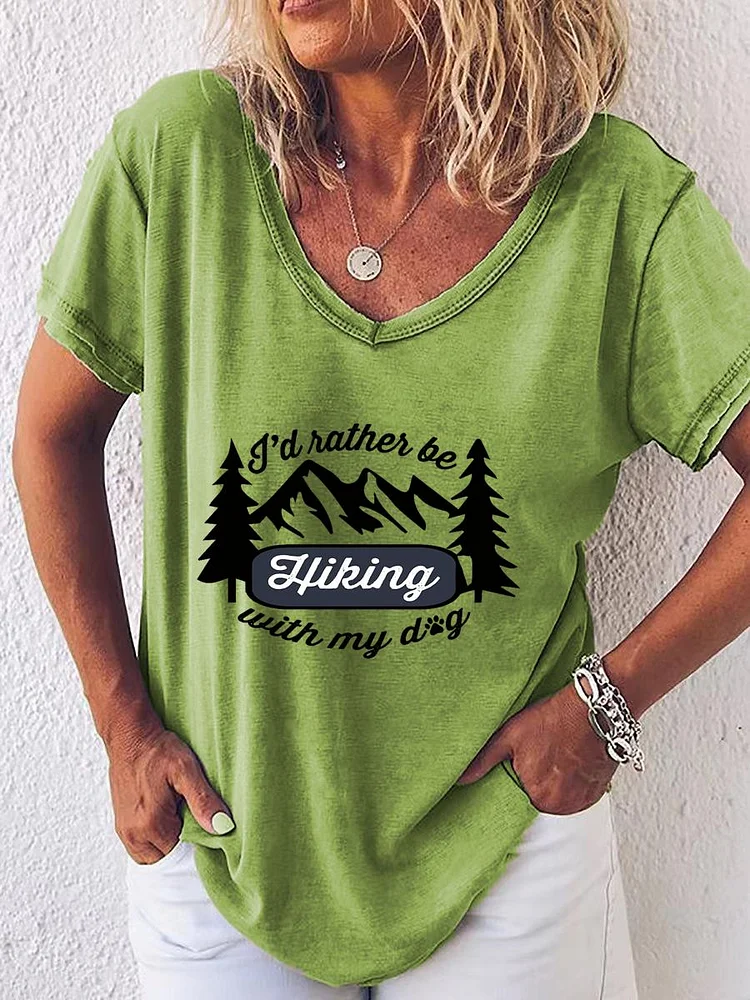 I’d Rather Be Hiking With My Dog V Neck T-shirt-04488