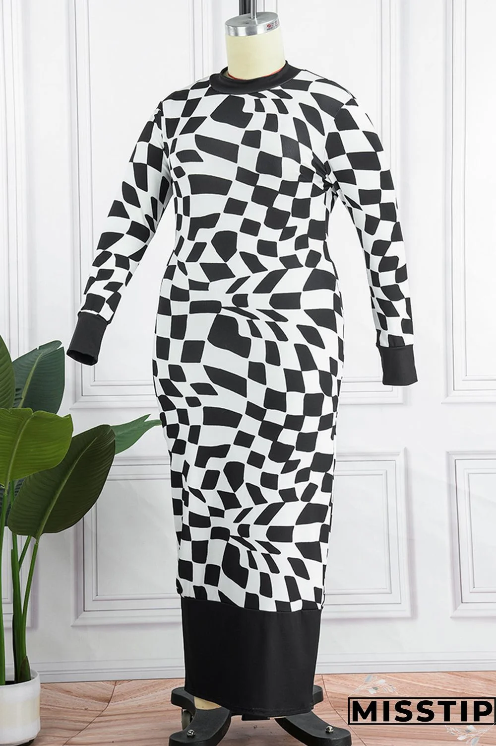 Yellow Casual Plaid Print Patchwork Half A Turtleneck Long Sleeve Plus Size Dresses