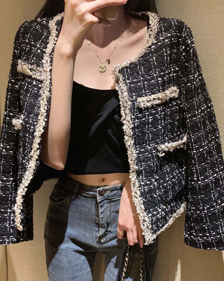 Elegant Frayed Tweed Jacket