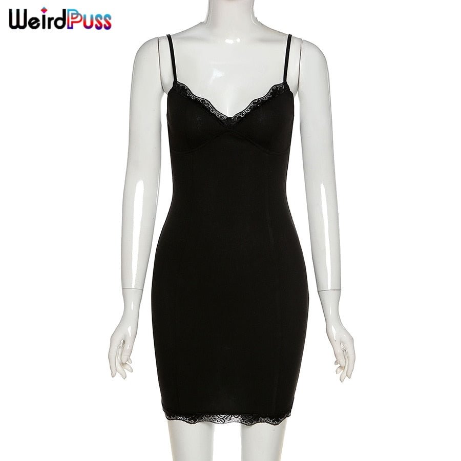 OrangeA Women Sexy Y2K Bodycon Dress Skinny v-Neck Camisole Sleeveless Lace Fitness Stretchy Party Vacation Clubwear Streetwear