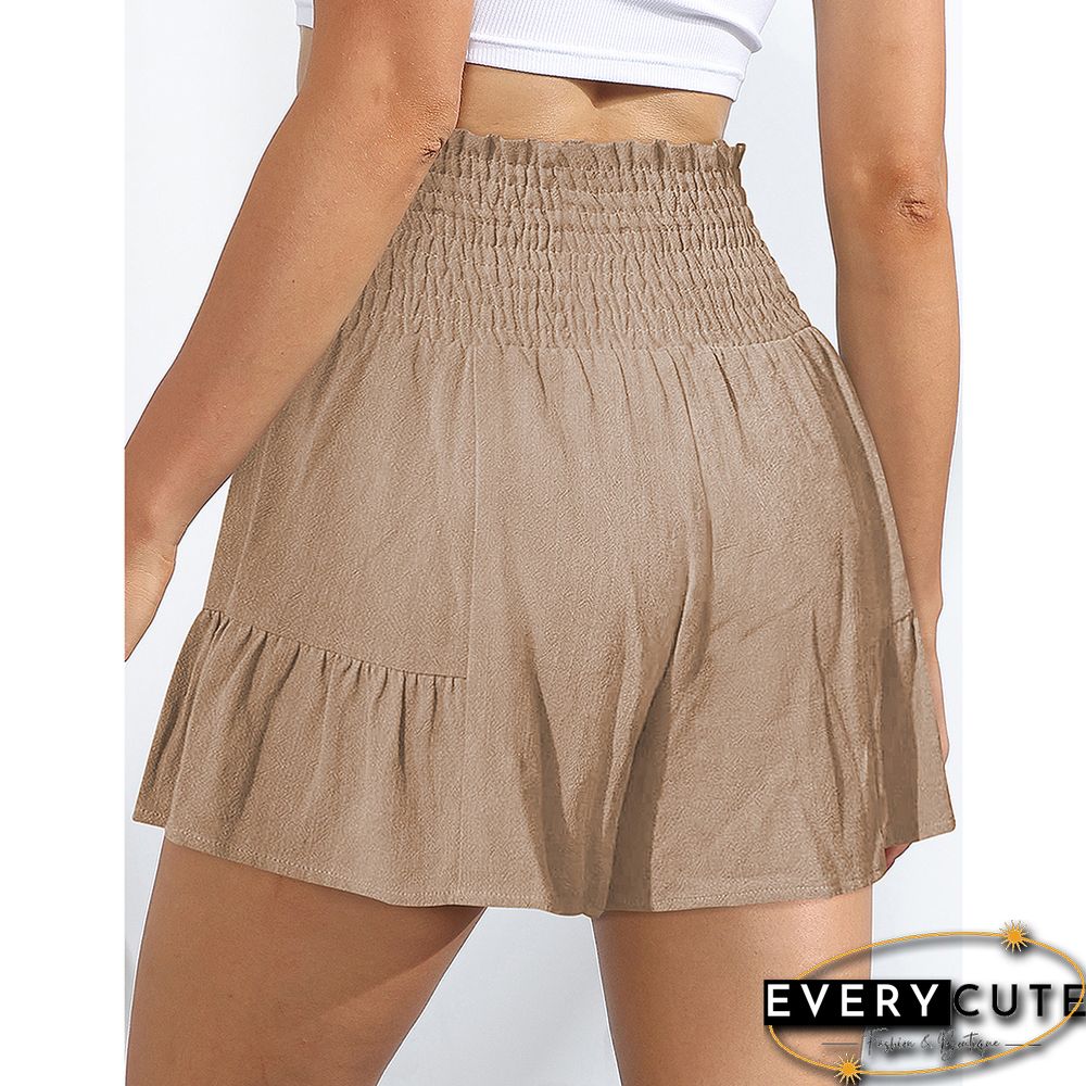 Khaki Ruffle Hem Tie Waist Wide Leg Culotte