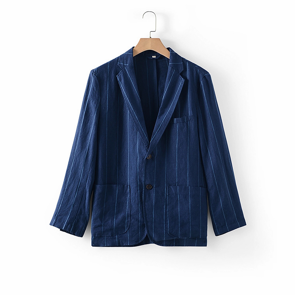 Blazer rayé en lin 100% européen pour hommes- SOIE PLUS