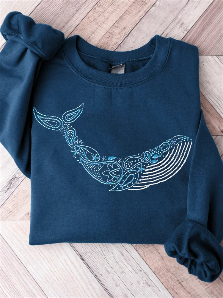 Whale Paisley Embroidery Art Comfy Sweatshirt