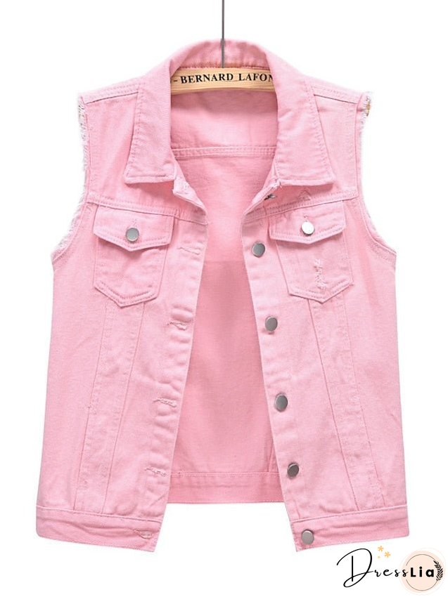 Women's Vest Denim Vest Outdoor Street Daily Spring Summer Regular Coat Regular Fit Breathable Streetwear Casual Jacket Sleeveless Solid Color Pocket White Black Purple