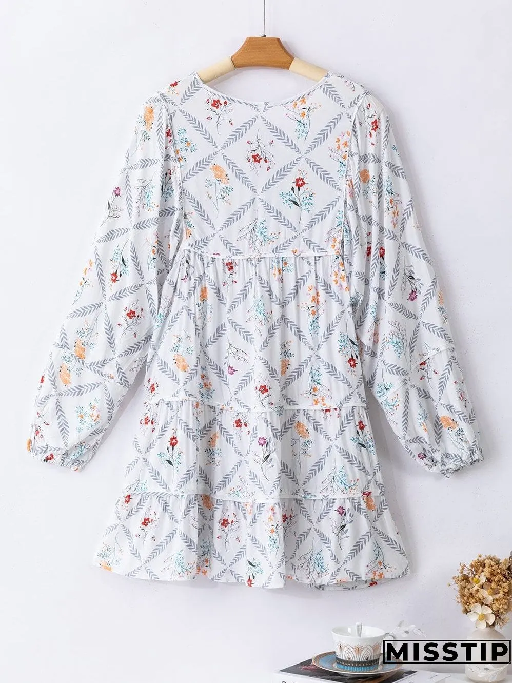 Bohemian White Floral Mini Dress with Puff Sleeves
