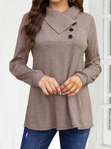 Lapel Button Plain Color Tunic Sweater Plus Size Ho109- Fabulory