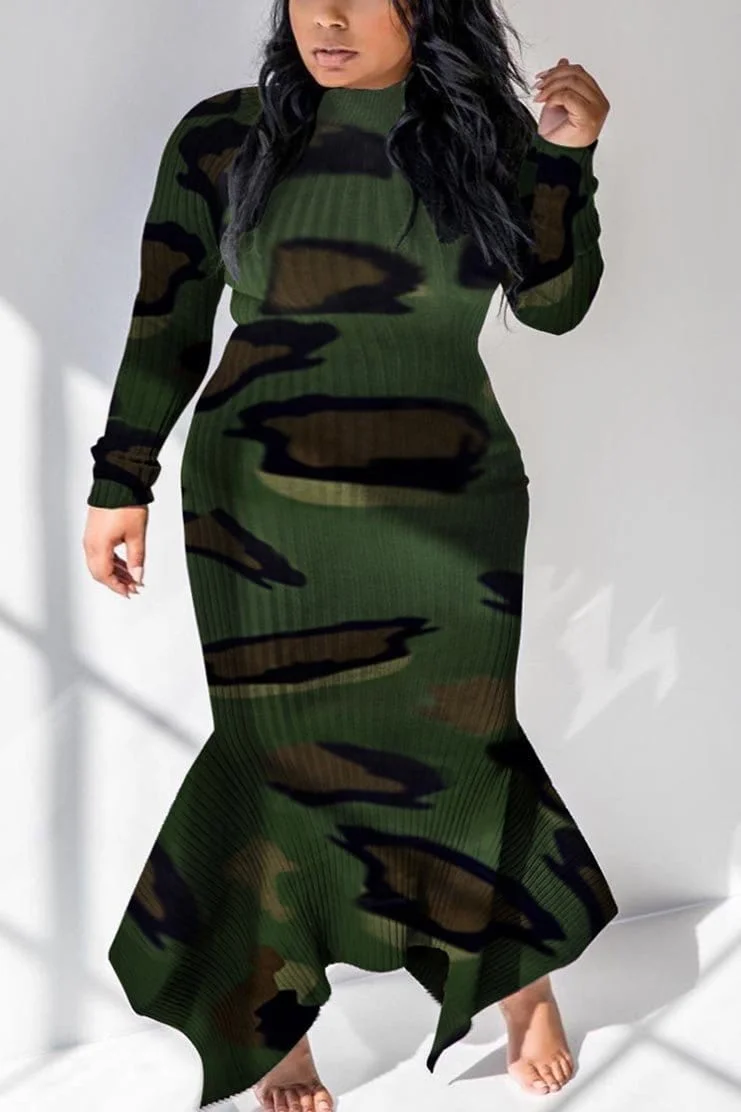 Plus Size Irregular Camouflage Dress