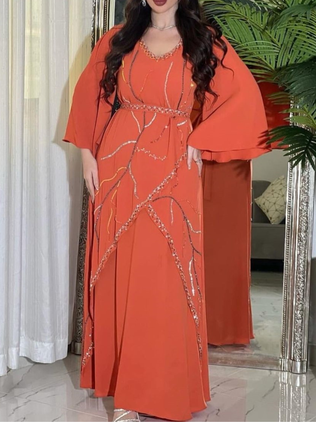 Elegant Hot Diamond Chiffon Dress with Belt | Oxredo Shop Ramadan Sale