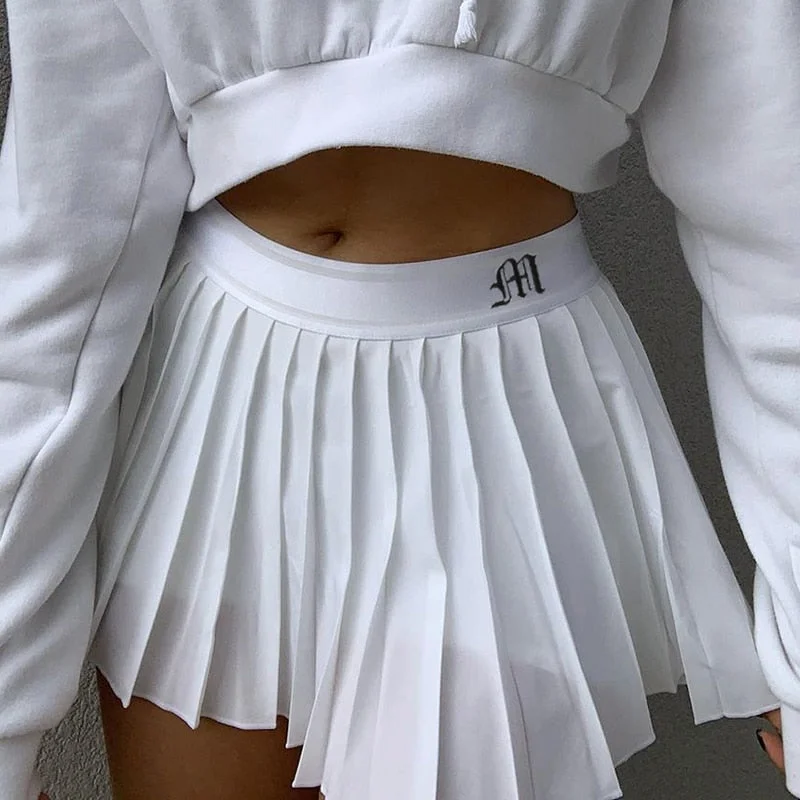 HEYounGIRL Casual White Mini Pleated Skirts Shorts Letter Print High Waisted Short Skirt Korean Preppy Style Summer Dance 2021