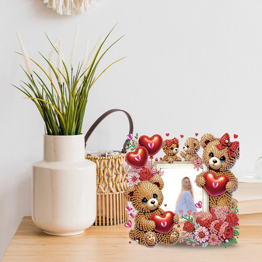 5D DIY Heart Bear Acrylic Special Shape Rhinestone Tabletop Photo Frame Kit