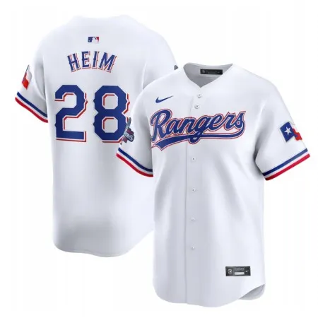 Men's Texas Rangers #28  Jonah Heim White 2023 World Series Champions Stitched Baseball  Jersey