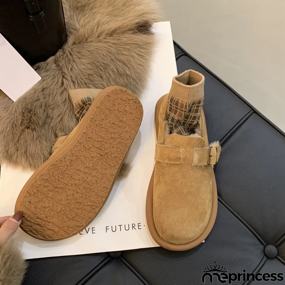 Women's Casual Solid Color Round Toe Flat Sole Plush Shoes