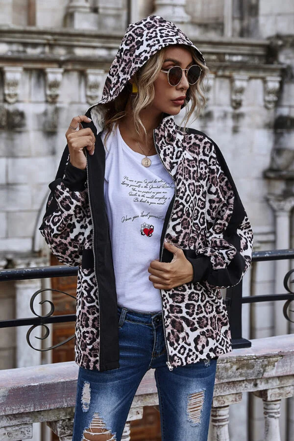 Fashion Casual Hoodie Leopard Print Coat