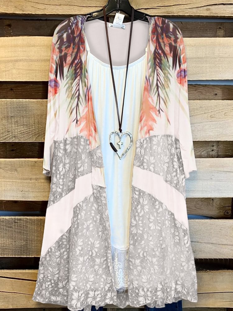 Plus Size Casual Printed Kimono Jacket P179042257