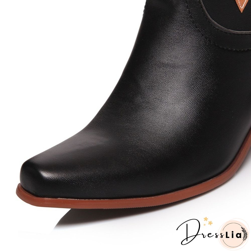 The New Style Western Cowboy Boots For Women Pointy Toe Cowgirl Boots Square Heels Knee High Boots Retro Women Boots