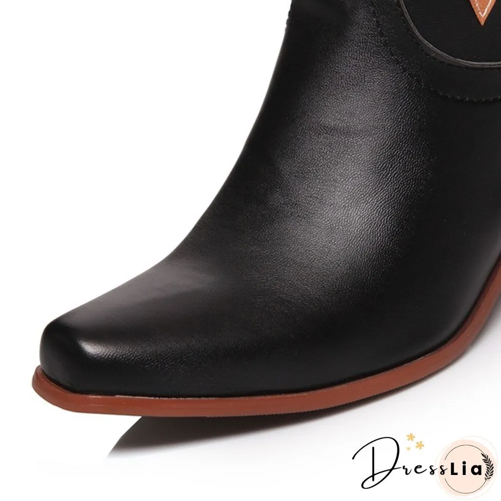 The New Style Western Cowboy Boots For Women Pointy Toe Cowgirl Boots Square Heels Knee High Boots Retro Women Boots