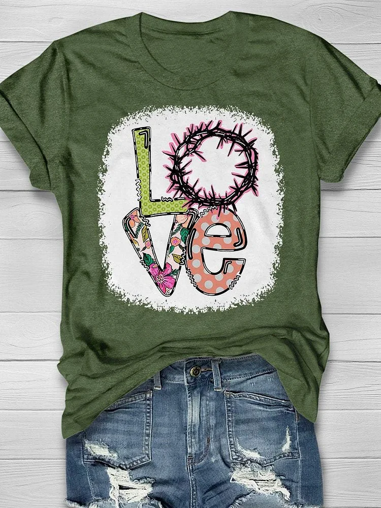 Love Crown Of Thorns Inspirational Spiritual Religious Easter Print Short Sleeve T-shirt