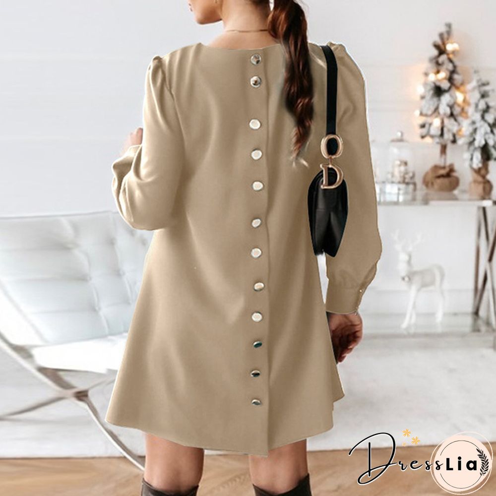 Womens O Neck Solid Loose Casual Party Cocktail Dress A Line Evening Mini Dress