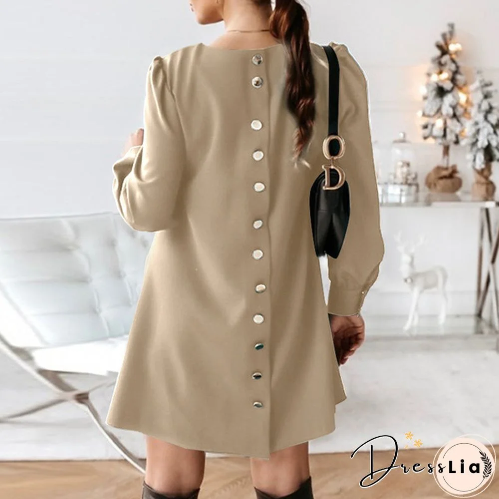 Womens O Neck Solid Loose Casual Party Cocktail Dress A Line Evening Mini Dress