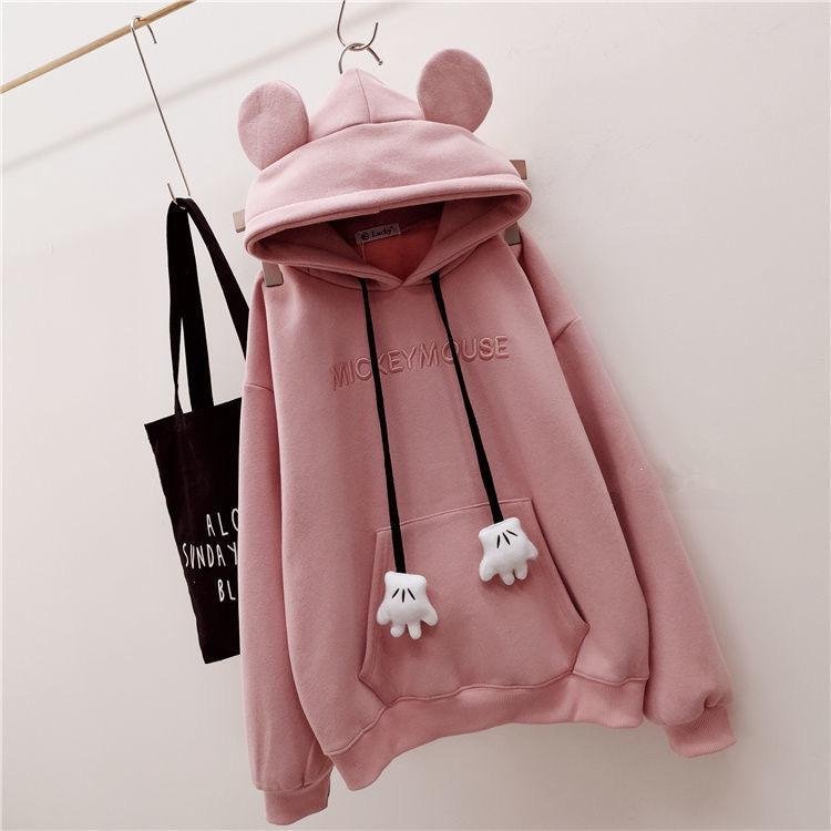 Women  Kawaii Bear Ear Hoodie Long Sleeve Casual Sweatshirt Novameme
