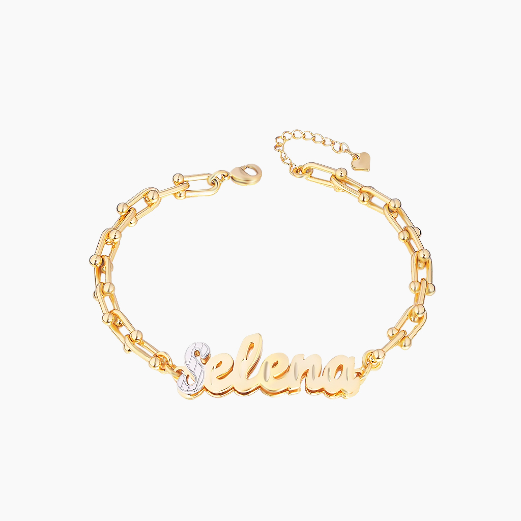 U-Shaped Chain Two-Tone Name Bracelet