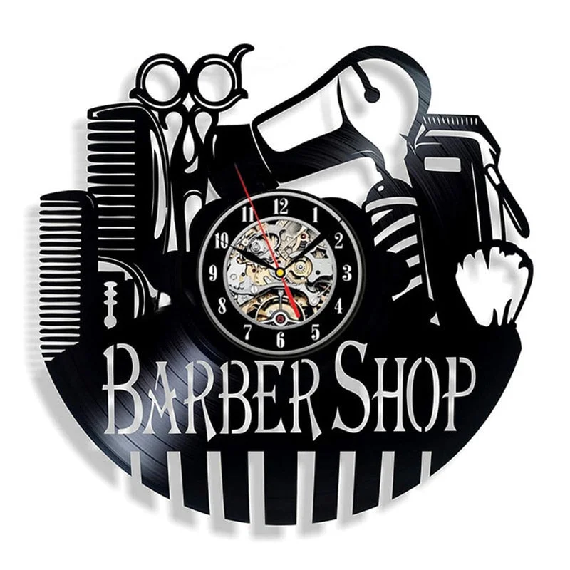 Barber Shop Wall Clock Modern Barbershop Decoration Vinyl Record Wall Clock Hanging Hairdresser Wall Watch for Barber Salon